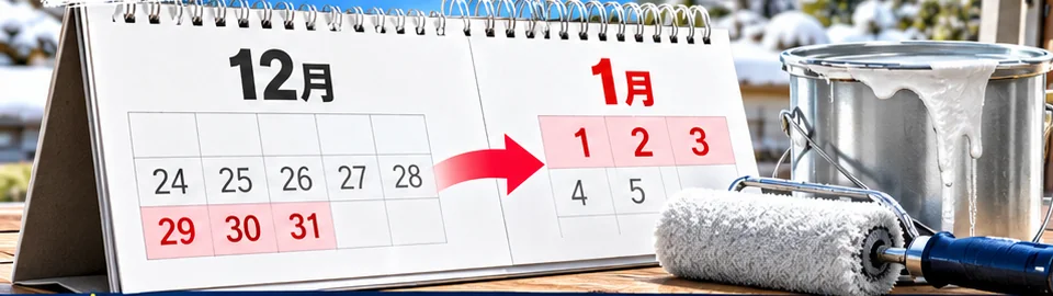 12月から1月にまたがるカレンダーと塗装道具