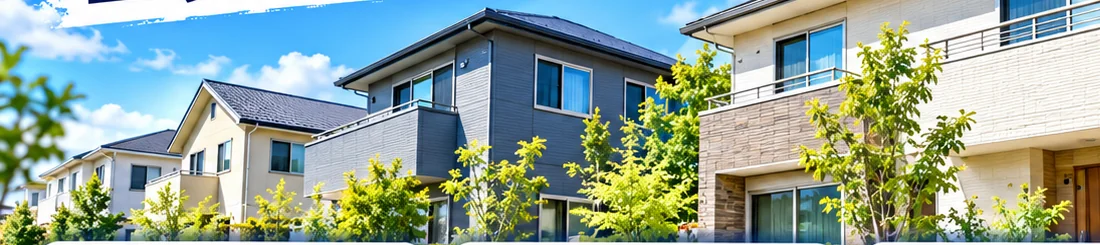 築10〜15年の窯業系サイディングの住宅が並ぶ新興住宅地