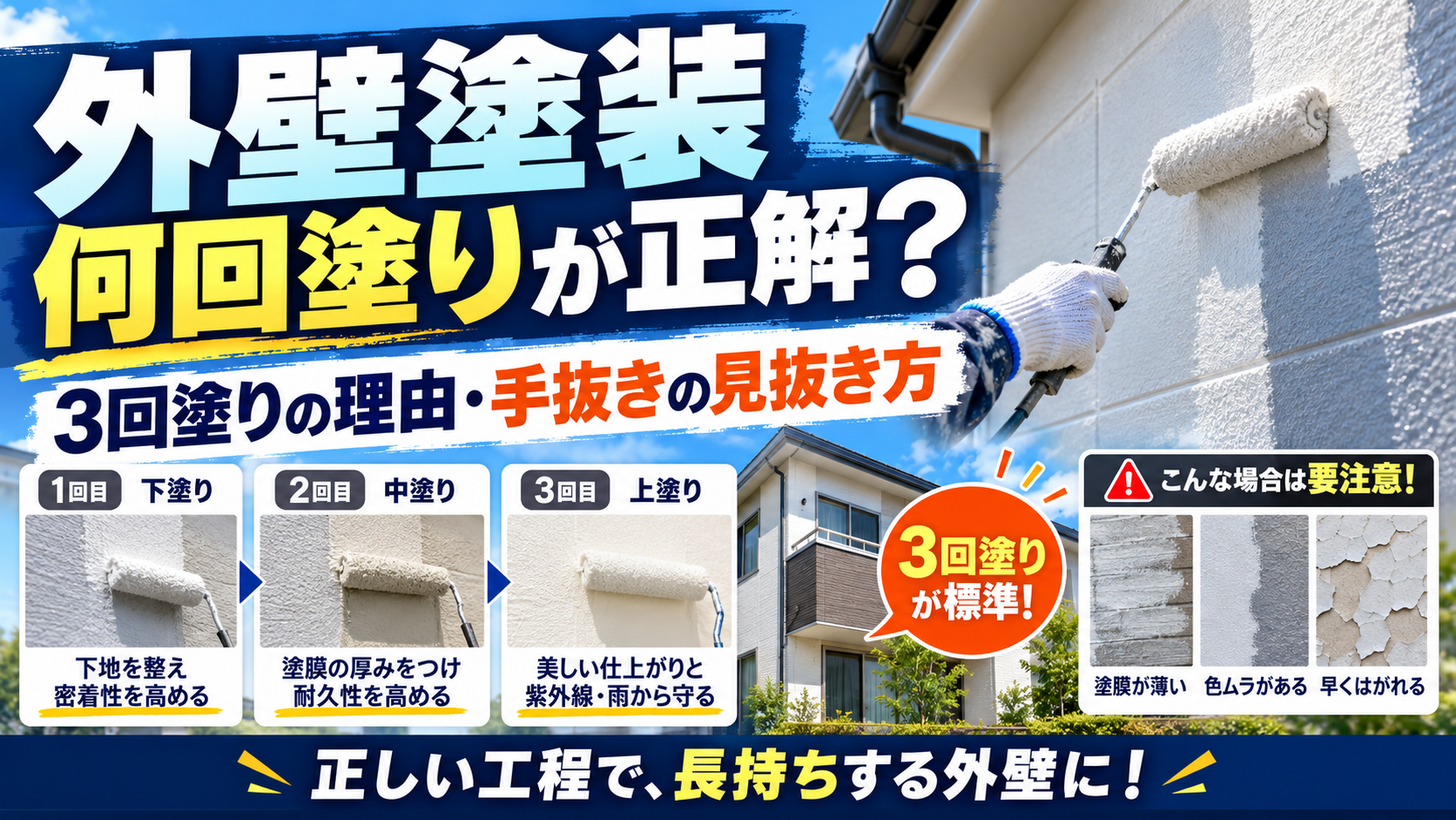 外壁塗装の3回塗りと手抜きの見抜き方