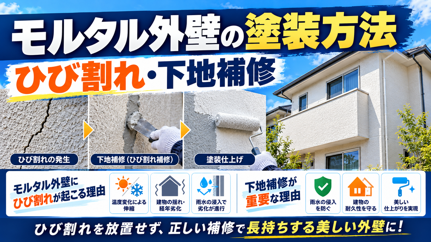 モルタル外壁のひび割れ補修と塗装方法